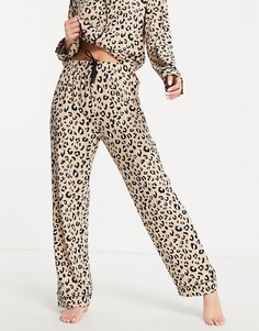 Пижамный комплект из трикотажа со звериным принтом из лонгслива и брюк Miss Selfridge-Коричневый цвет