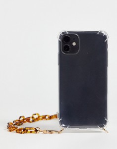 Прозрачный чехол для iPhone 11 с золотистой цепочкой Nali-Золотистый