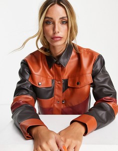 Коричневая укороченная куртка из искусственной кожи с волнистым узором от комплекта Neon Rose-Коричневый цвет