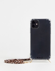 Прозрачный чехол для iPhone 11 с массивной цепочкой бронзового цвета Nali-Золотистый