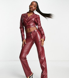 Прямые брюки из искусственной кожи бордового цвета с акцентной пряжкой ASYOU-Красный