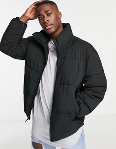 Черный пуховик свободного кроя из плотного материала Abercrombie & Fitch