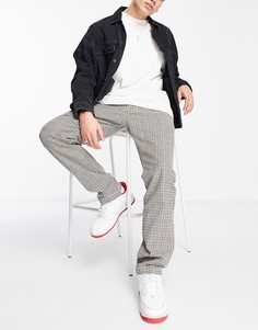 Свободные брюки прямого кроя в клетку в мелкую гусиную лапку серого цвета Tommy Jeans Ethan-Серый