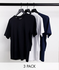 Набор из 3 футболок узкого кроя из органического смесового хлопка белого, черного и темно-синего цвета Selected Homme-Разноцветный