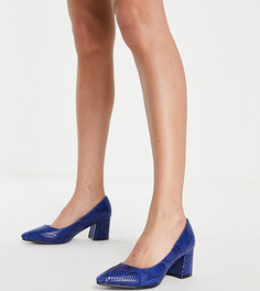 Туфли на каблуке синего цвета со змеиным принтом Simply Be Wide Fit Elodie-Голубой