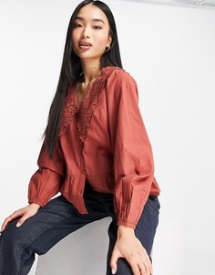 Рыжая блузка с воротником с вышивкой бродери Influence-Оранжевый цвет