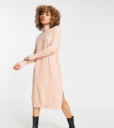 Трикотажное платье-джемпер миди пастельного оттенка с высоким воротником и отделкой в рубчик M Lounge-Розовый цвет