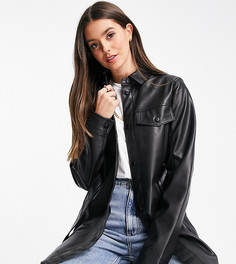 Черная рубашка из искусственной кожи с длинными рукавами и поясом Topshop Tall-Черный