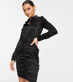 Черное платье-рубашка с поясом и присборенной юбкой Club L London Petite-Черный