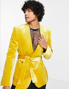Супероблегающий пиджак-смокинг горчичного цвета ASOS DESIGN-Желтый