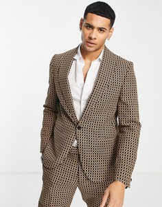 Темно-коричневый зауженный пиджак в мелкую клетку Twisted Tailor Otlam-Коричневый цвет