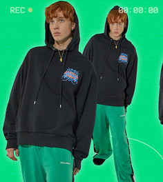 Худи черного цвета в стиле oversized с принтом татуировки COLLUSION Unisex-Черный цвет