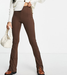 Расклешенные брюки скинни в рубчик шоколадного цвета с разрезом спереди Topshop Tall-Коричневый цвет