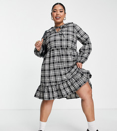 Свободное платье А-силуэта с воротником и оборками New Look Curve-Черный