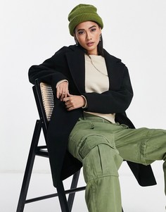 Однобортное черное пальто средней длины Topshop-Черный цвет