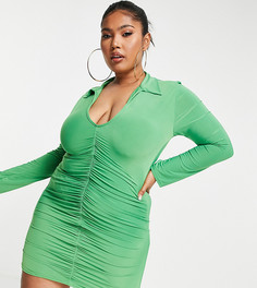 Зеленое платье с глубоким вырезом и воротником Public Desire Curve-Зеленый цвет