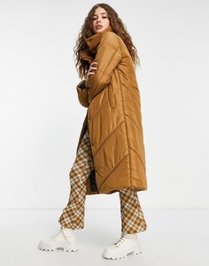 Удлиненное дутое пальто светло-коричневого цвета с воротником-стойкой Violet Romance-Коричневый цвет