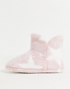 Розовые слиперы-ботинки с узором в виде звезд Loungeable-Розовый цвет
