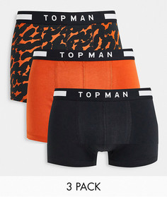 Набор из 3 пар боксеров-брифов оранжевого, черного цвета и с леопардовым принтом Topman-Оранжевый цвет
