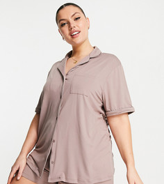 Короткий пижамный комплект из мягкого материала серовато-бежевого цвета с атласной окантовкой Loungeable Plus-Коричневый цвет