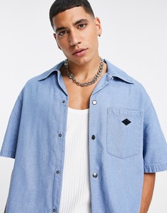 Светло-голубая выбеленная джинсовая рубашка свободного кроя Topman-Голубой