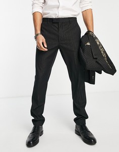 Костюмные брюки зауженного кроя в тонкую полоску с эффектом металлик Harry Brown-Черный