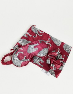 Подарочный набор из атласной маски для сна и резинки для волос винного цвета с принтом леопардов Chelsea Peers-Красный
