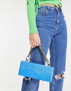 Голубая маленькая сумка с эффектом кожи крокодила и массивным ремешком-цепочкой Ego x Jess Hunt-Голубой