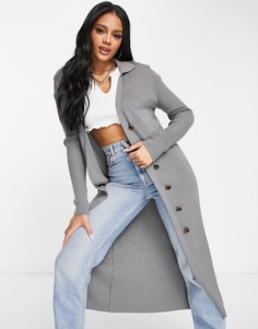 Длинный трикотажный кардиган серого цвета NA-KD-Серый