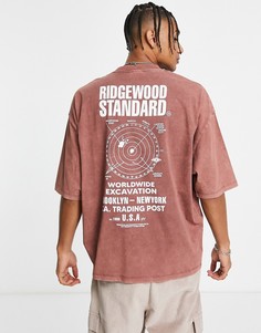 Oversized-футболка выбеленного коричневого цвета с принтом надписей на груди и спине ASOS DESIGN-Коричневый цвет