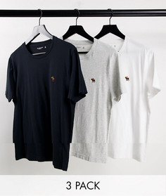 Набор из 3 футболок черного, серого и белого цветов с разноцветным логотипом Abercrombie & Fitch-Разноцветный