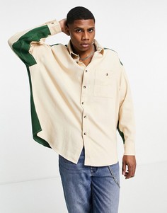 Oversized-рубашка в стиле колор блок из саржи ASOS DESIGN-Зеленый цвет