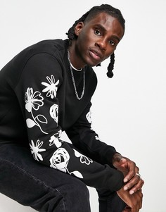 Свитшот с круглым вырезом и принтами на рукавах Bolongaro Trevor-Черный