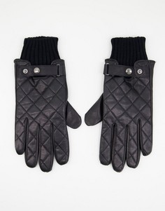 Черные кожаные стеганые водительские перчатки Paul Costelloe-Черный