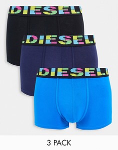 Набор из 3 боксеров-брифов черного/темно-синего/синего цвета с цветным логотипом на поясе Diesel-Разноцветный