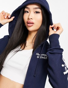 Худи темно-синего цвета с логотипом Abercrombie & Fitch-Темно-синий