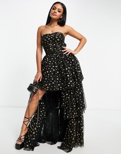 Черное платье макси из тюля с асимметричным низом и блестящими звездами Lace & Beads Exclusive-Черный цвет