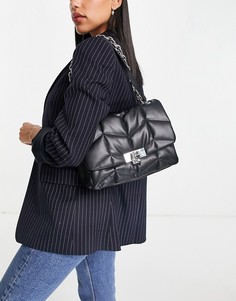 Черная стеганая сумка на плечо с кованой металлической отделкой Topshop-Черный цвет