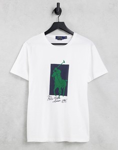 Белая футболка с крупным принтом игрока в поло Polo Ralph Lauren-Белый