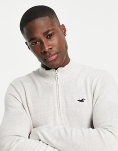 Джемпер светло-серого цвета с короткой молнией и логотипом Hollister-Серый