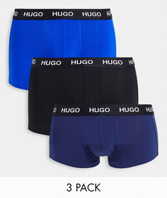 Набор из 3 боксеров-брифов темно-синего и голубого цвета с логотипом на поясе HUGO-Темно-синий