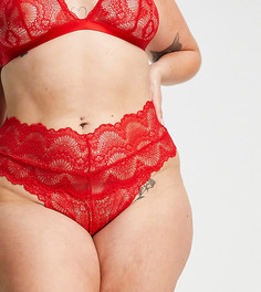 Ярко-красные стринги с широкой завышенной талией ASOS DESIGN Curve Rosie-Красный