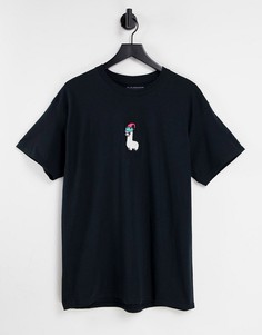 Новогодняя футболка с принтом ламы New Love Club-Черный цвет