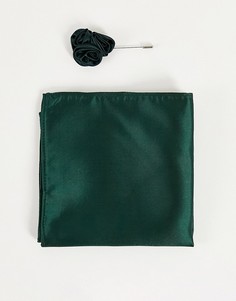 Свадебная булавка с цветком цвета на лацкан и платок-паше зеленого цвета Gianni Feraud-Зеленый цвет