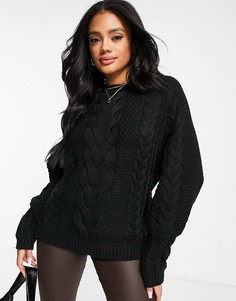 Черный вязаный в рубчик джемпер с косами NA-KD