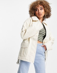 Кремовая куртка из искусственной кожи с искусственным мехом NA-KD-Белый