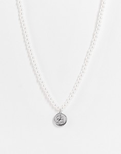 Ожерелье из искусственного жемчуга 6 мм с серебристой подвеской с изображением св. Христофора ASOS DESIGN-Белый