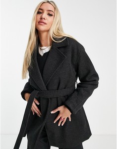 Черное пальто из смесовой шерсти с поясом NA-KD-Черный