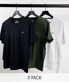 Набор из 3 футболок белого, зеленого и черного цвета с логотипом Hollister-Разноцветный