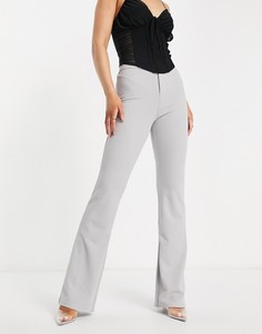 Светло-серые расклешенные брюки с завышенной талией NaaNaa-Серый